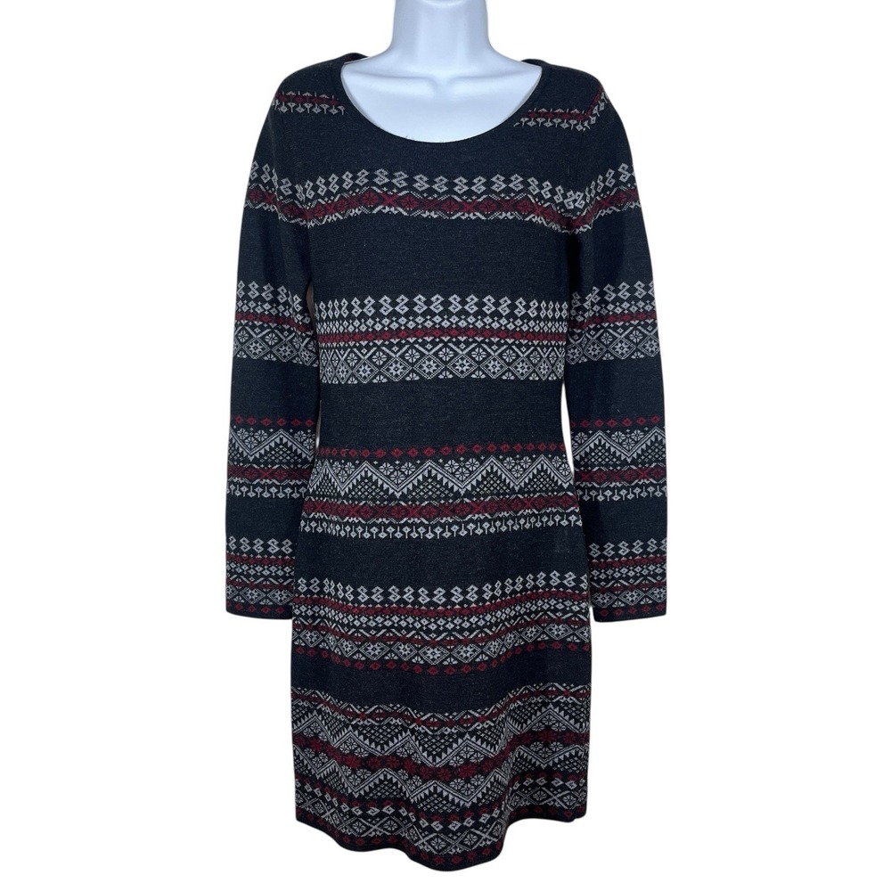 Krimson Klover Fair Isle Sweater Dress Sz S Gray 100% Wool Knit Nordic Cozy